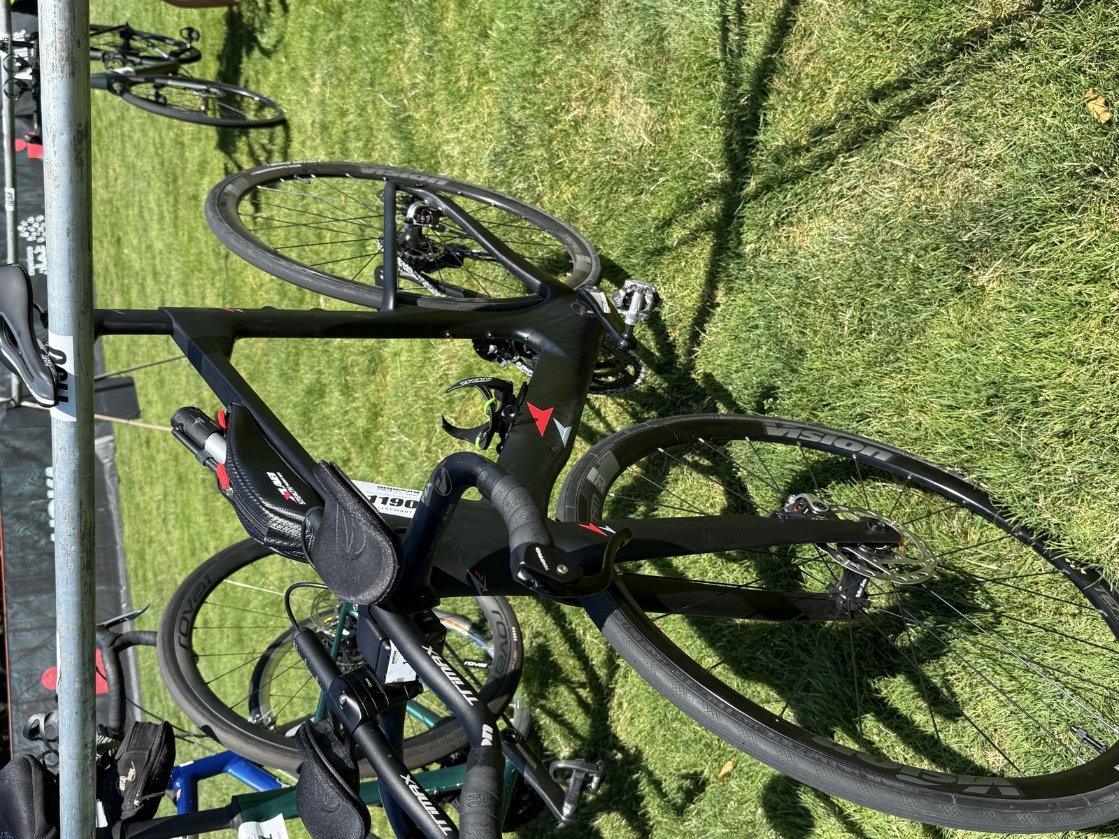 My bike racked in the transition area the day before the race